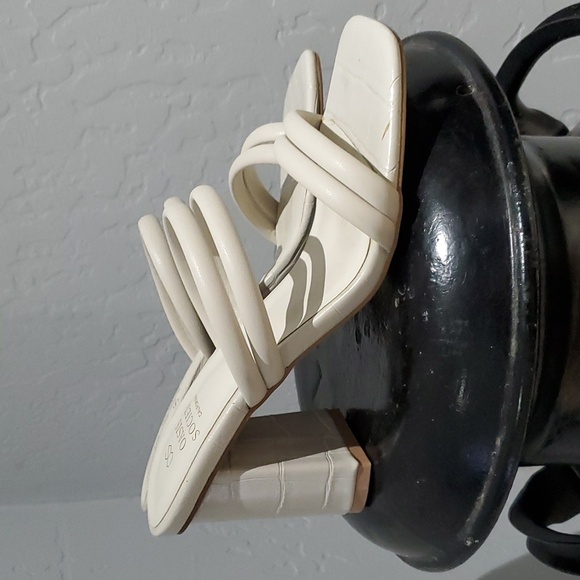 OASIS SOCIETY CREAM IVORY SANDAL STRAP HEELS CHUNKY ANIMAL PRINT PATTERN… - Picture 1 of 12